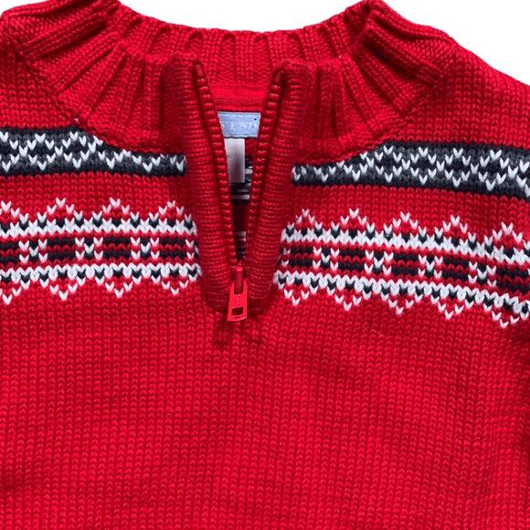 Infant Lands End Sweater Red Fair Isle QuarterZip Mock Neck Knit Size 24 Months - Picture 5 of 8